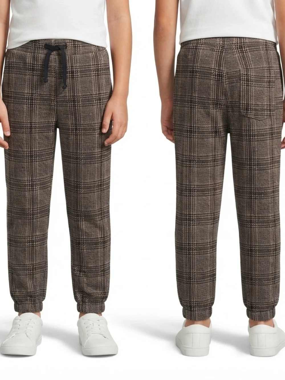 Janie and Jack Boys Clay Brown Tartan Jacquard Plaid Joggers Size 8
